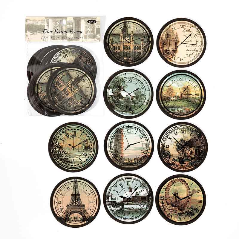 30Pcs Disc Engraving Series Sticker Round Clock Aesthetic Lace Zodiac Sign Scrapbooking Stickers