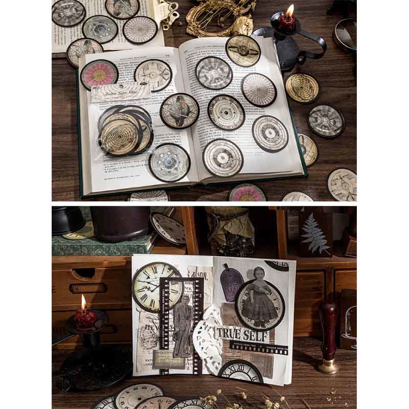 30Pcs Disc Engraving Series Sticker Round Clock Aesthetic Lace Zodiac Sign Scrapbooking Stickers