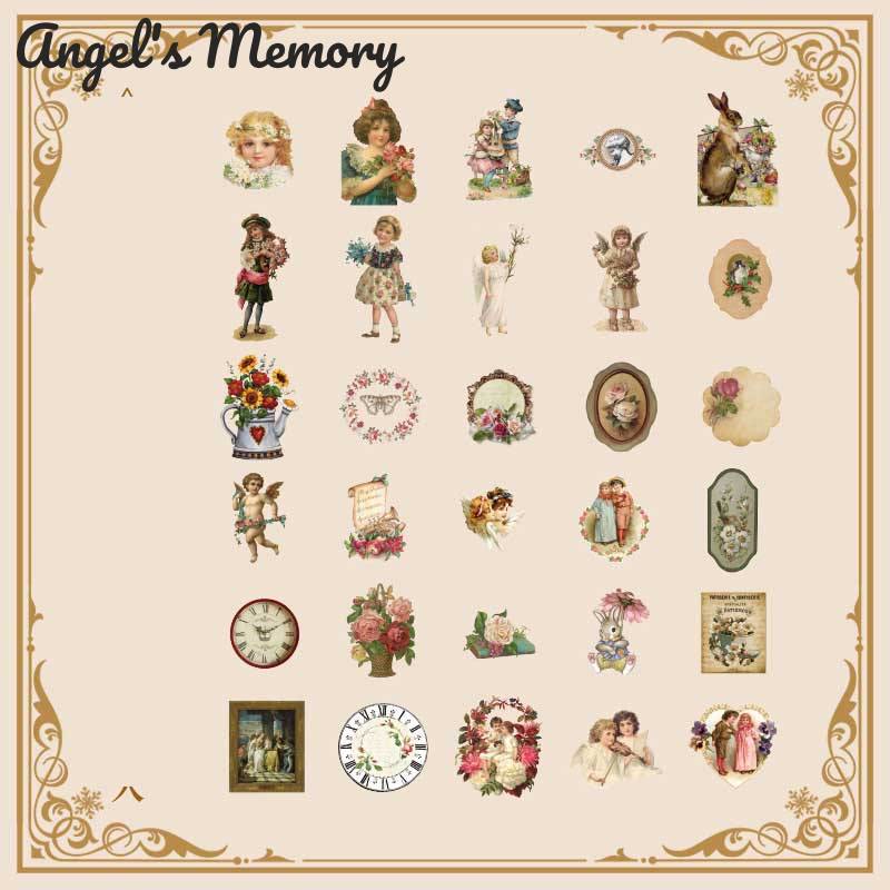 60Pcs Retro PVC Sticker Angel Girl Car Moon Flower Scrapbooking Supplies