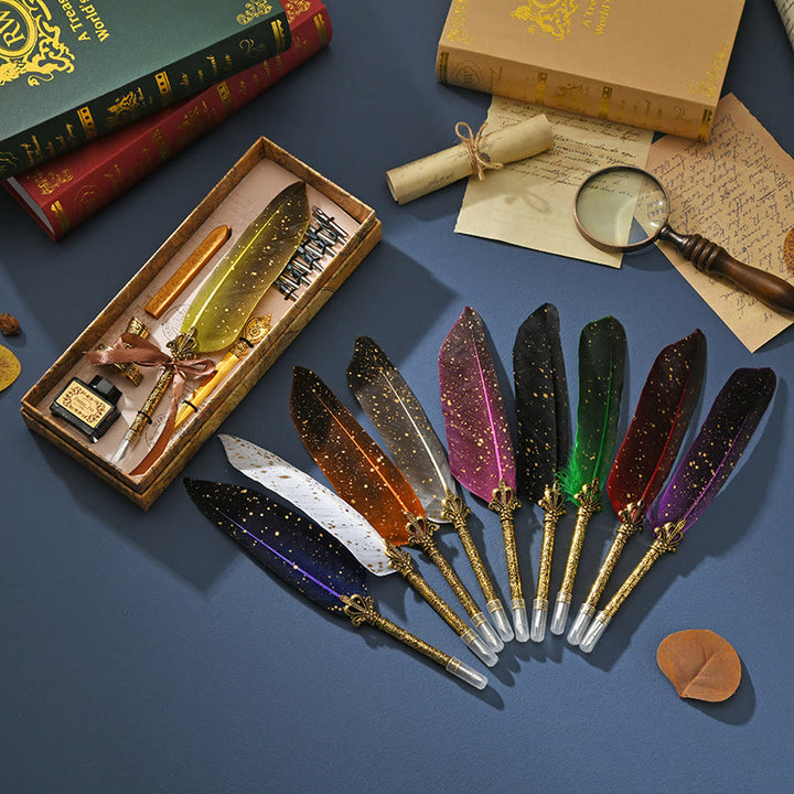 Antique Glittering Feather Pen Quill Pen Calligraphy Pen And Ink Set