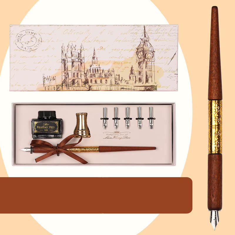 Wooden Calligraphy Pen Set Dip Pen Fountain Pen Writting Case