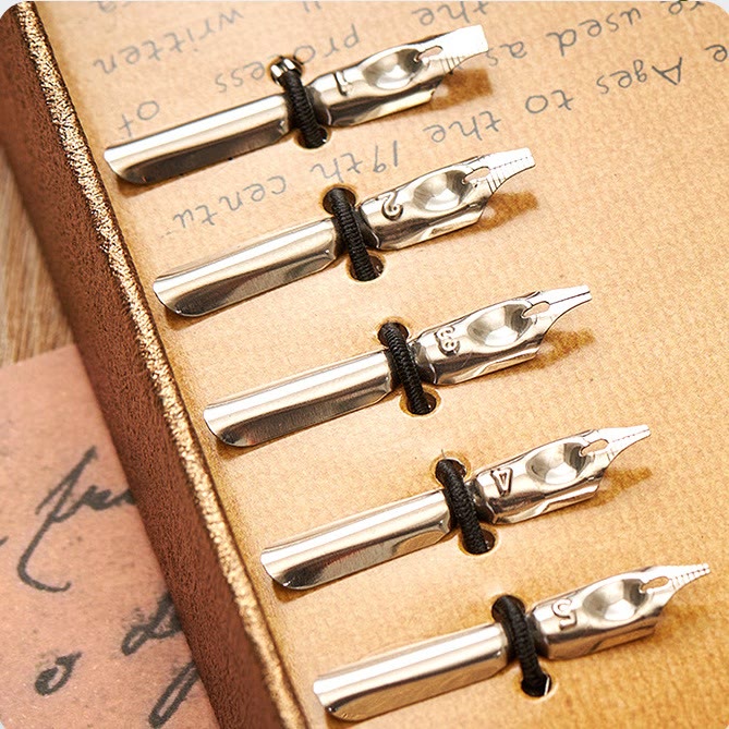 Mechanical Feather Pen Calligraphy Writing Dip Pen Set with Ink 5 Replacement Nibs