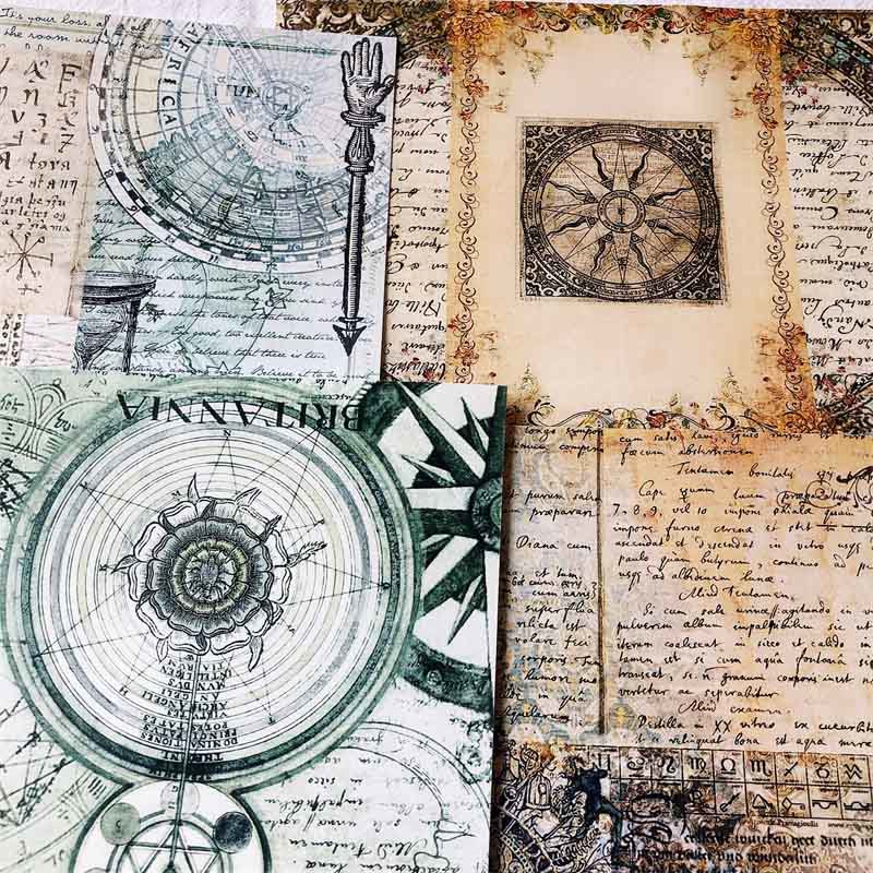 Vintage Globe And Compass Manuscript Backgrounds Paper Junk Journal Scrapbook Supplies