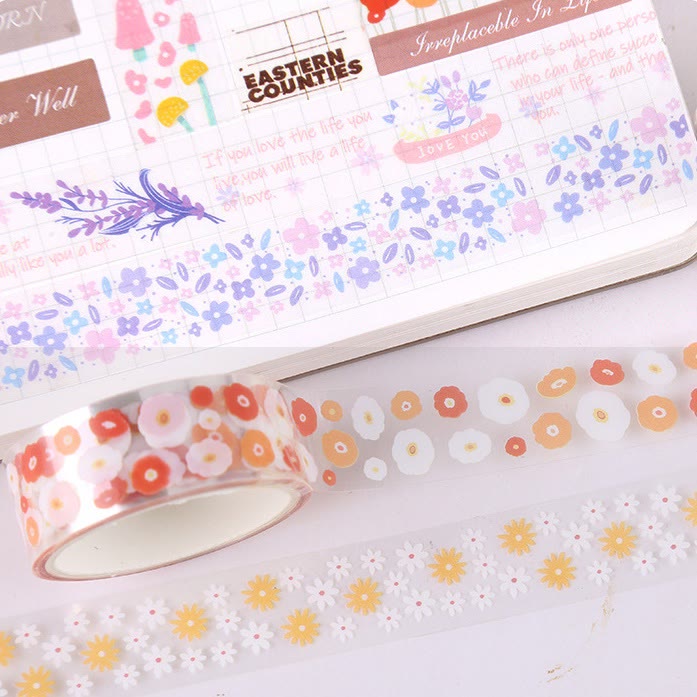 5 Rolls Cute Flowers Series Tape Set For Scrapbook Decor