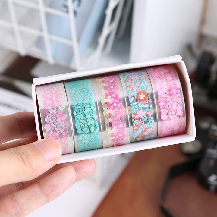 5 Rolls Cute Flowers Series Tape Set For Scrapbook Decor