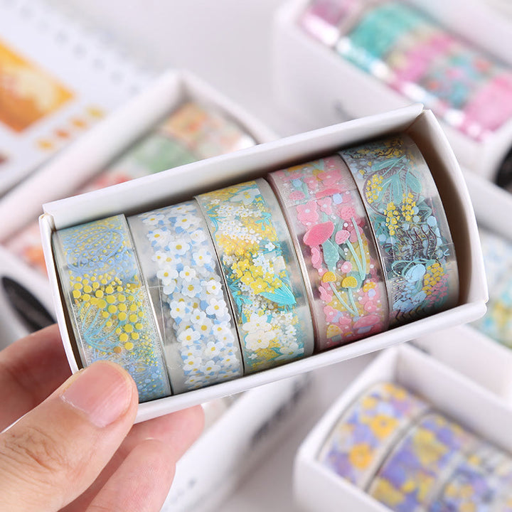 5 Rolls Cute Flowers Series Tape Set For Scrapbook Decor