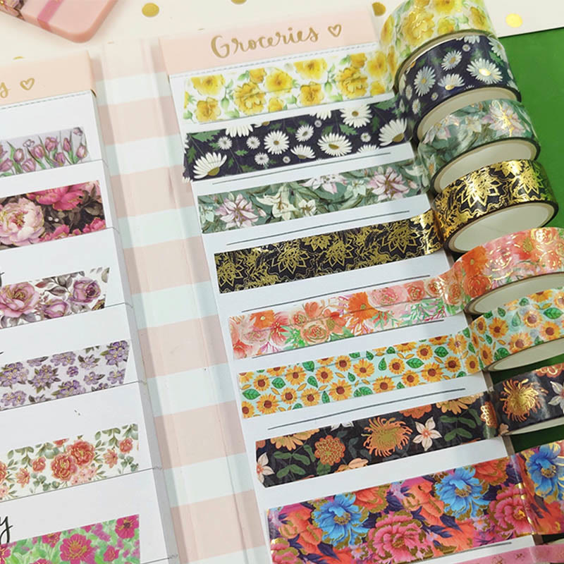 Flower Series Hot Stamping Washi Tape For DIY Scrapbook Decor