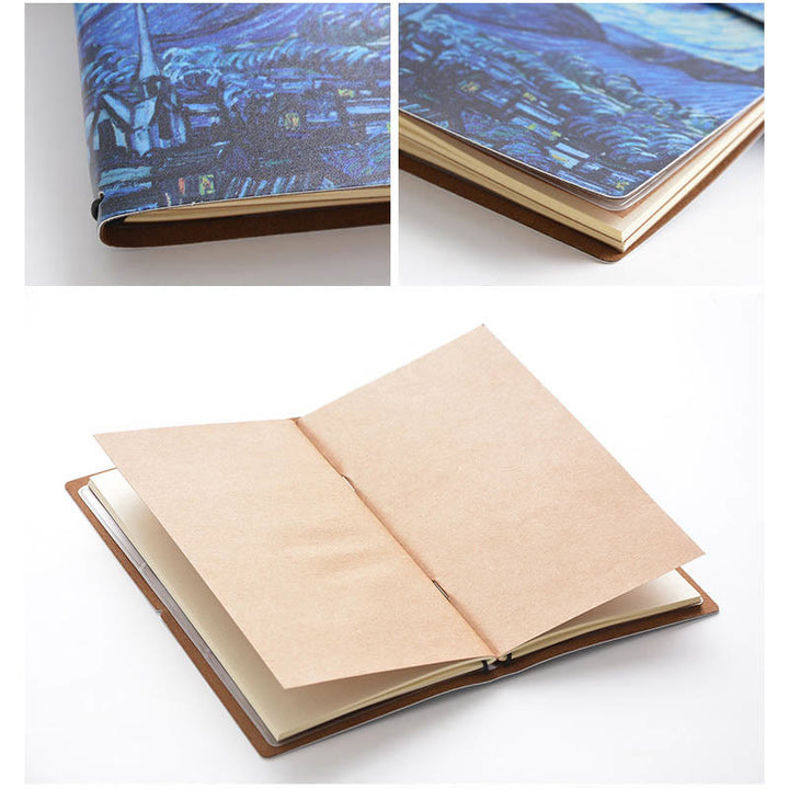 Oil Painting Leather Cover Notebook With Lashing Design For Journal