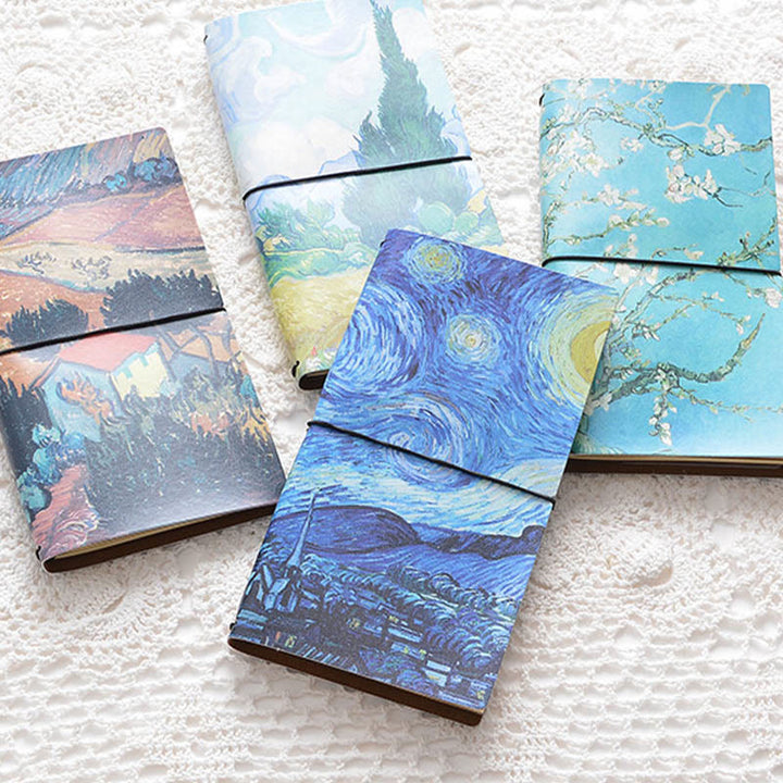 Oil Painting Leather Cover Notebook With Lashing Design For Journal