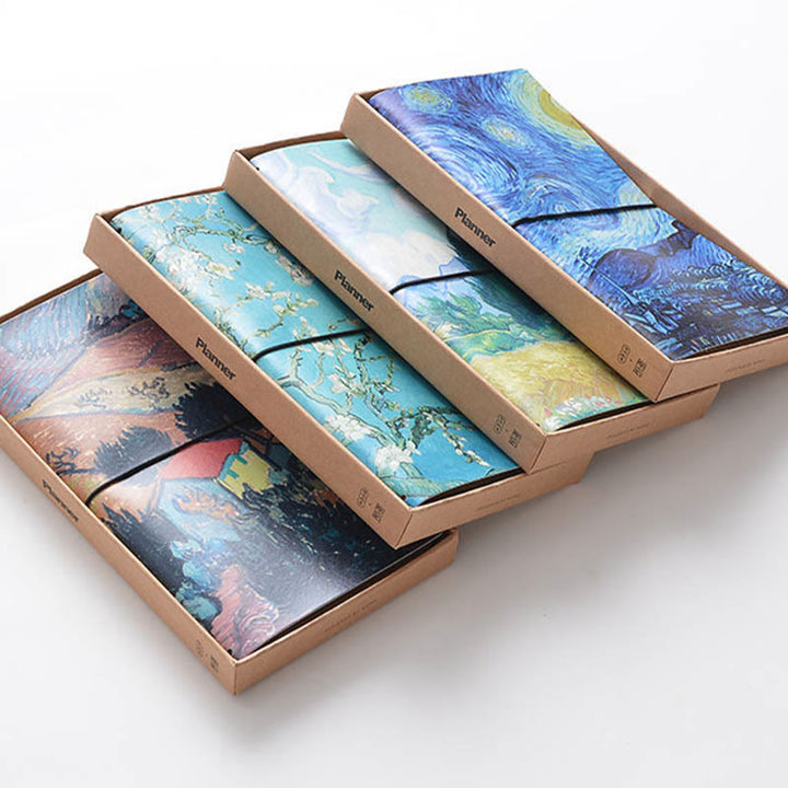 Oil Painting Leather Cover Notebook With Lashing Design For Journal