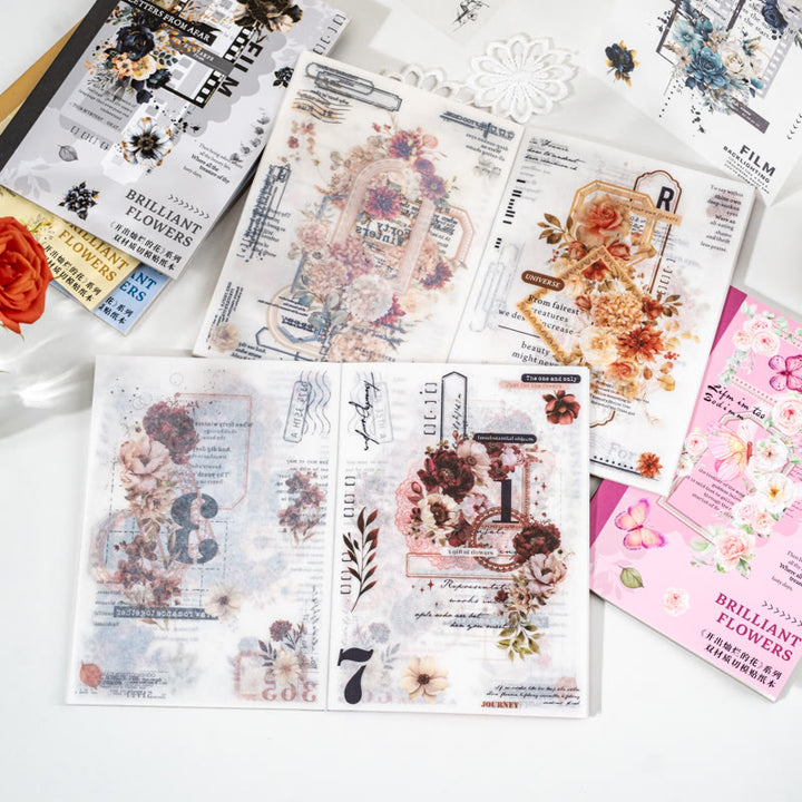 Scrapbook Washi PET Stickers Paper Flower Bouquet Vintage Sticker Book