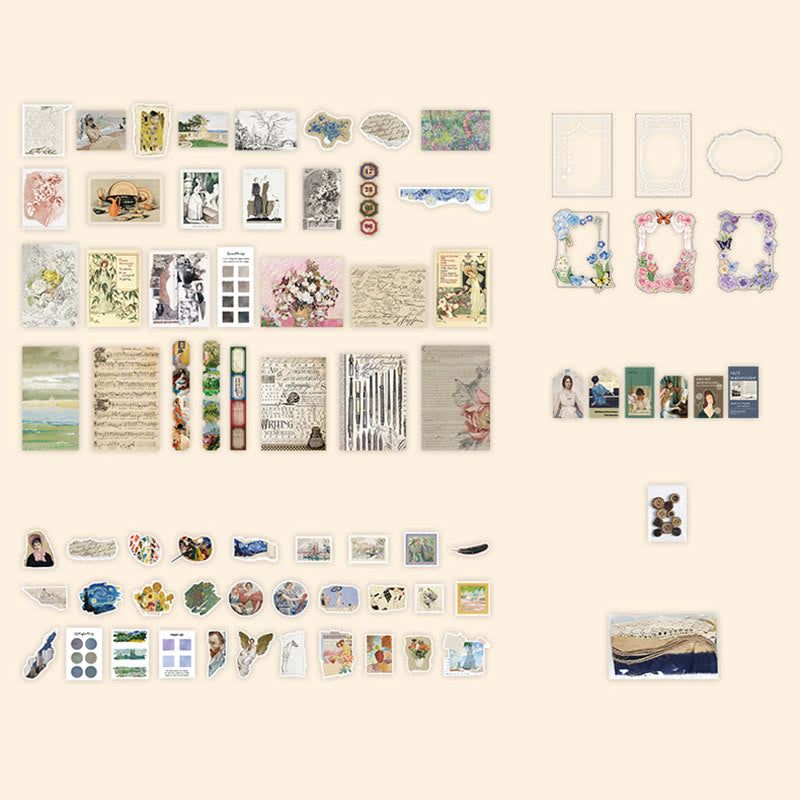 4 Styles Vintage Paper Sticker Set For Journal Decor
