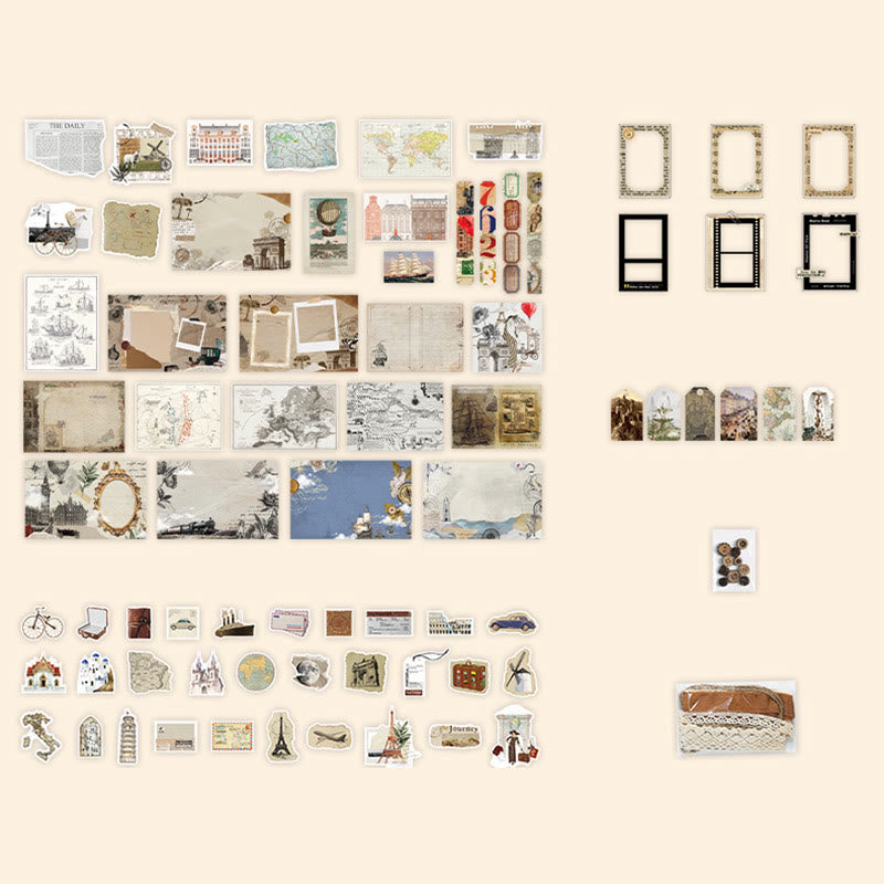 4 Styles Vintage Paper Sticker Set For Journal Decor