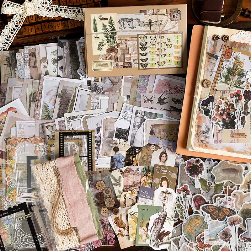 4 Styles Vintage Paper Sticker Set For Journal Decor