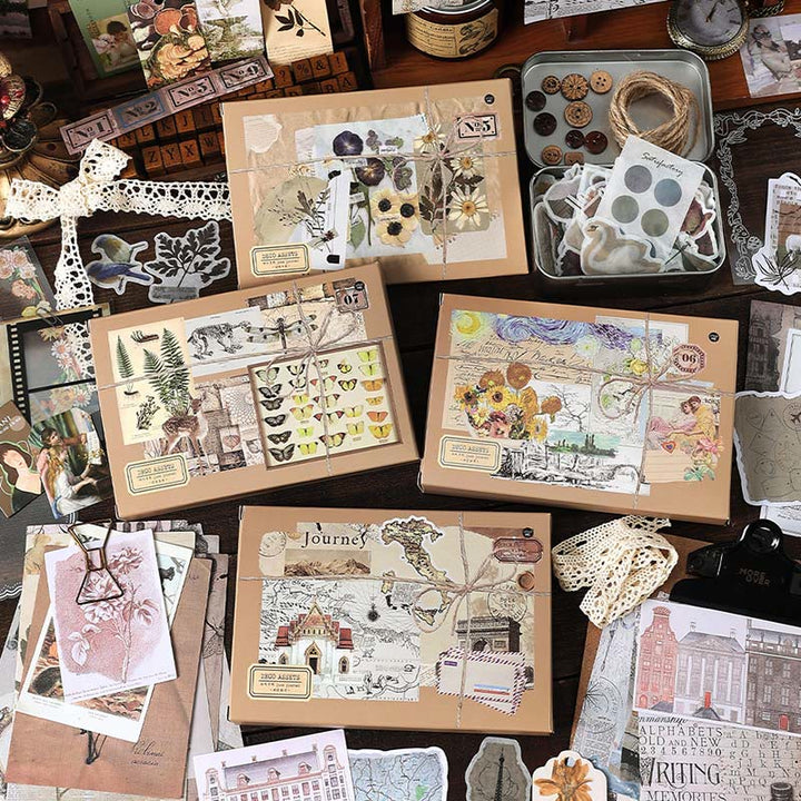 4 Styles Vintage Paper Sticker Set For Journal Decor