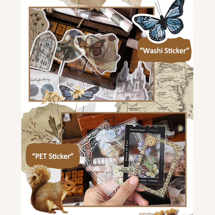 4 Styles Vintage Paper Sticker Set For Journal Decor