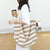 Color Contrast Stripe Shoulder Bag For Women Large Canvas Tote