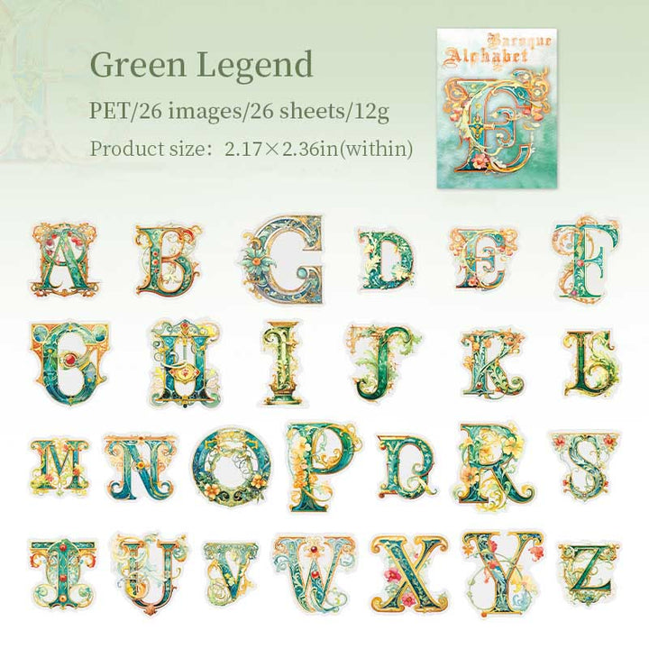 26 Baroque Alphabet Art Series Sticker For DIY Journal Decor