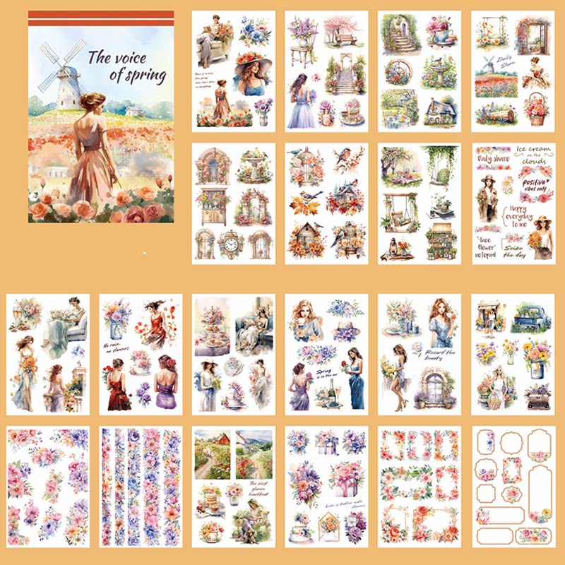 Ladies And Flowers Series Sticker Book For DIY Journal Decor