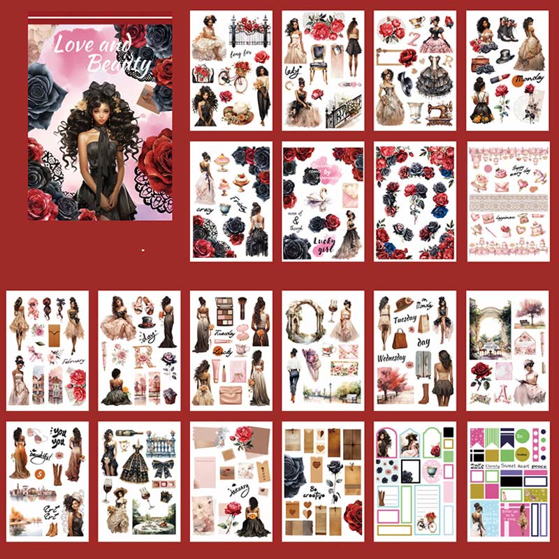 Ladies And Flowers Series Sticker Book For DIY Journal Decor