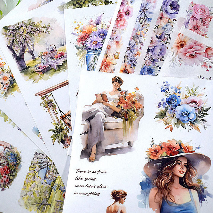 Ladies And Flowers Series Sticker Book For DIY Journal Decor