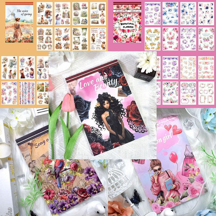 Ladies And Flowers Series Sticker Book For DIY Journal Decor