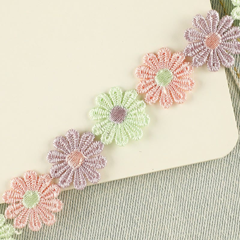 Cute Flower Embroidered Colorful Petal Webber With Lace Applique