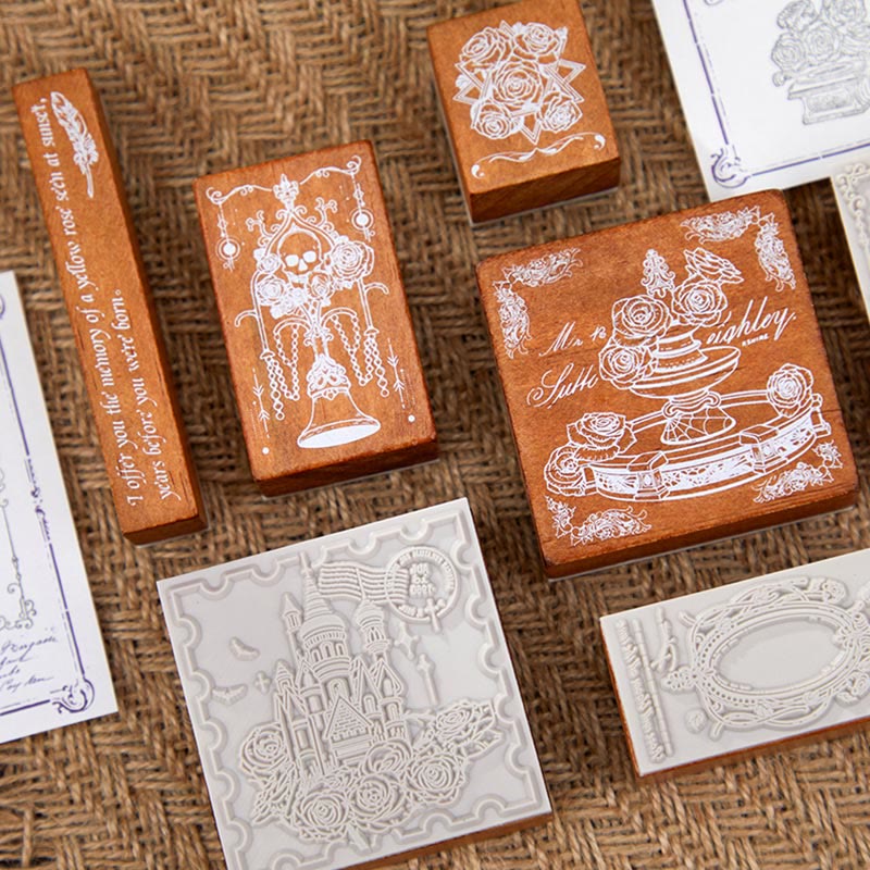 5pcs The Temple Of Shadows Series Wooden Rubber Stamp