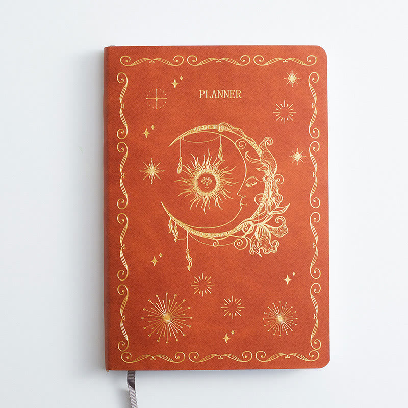 A5 Moon Leather Cover Schedule Notebook For Daily Record