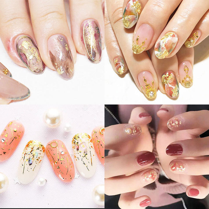 DIY Nail Painting Decorative Arts Highlighting Crushed Gold Leaves