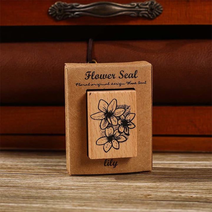 Flower Seal Wooden Rubber Stamps 8 Style Floral Decorative Rubber Stamp