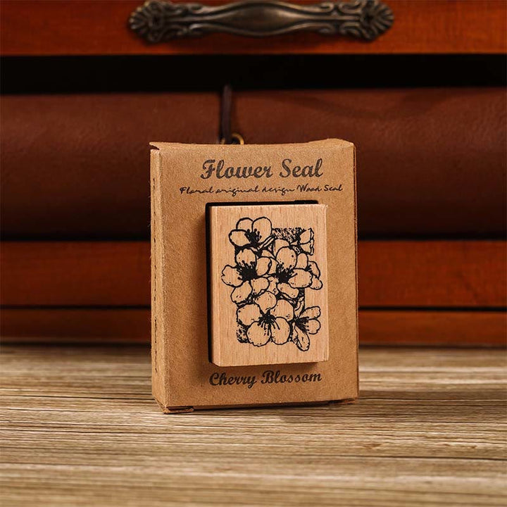 Flower Seal Wooden Rubber Stamps 8 Style Floral Decorative Rubber Stamp