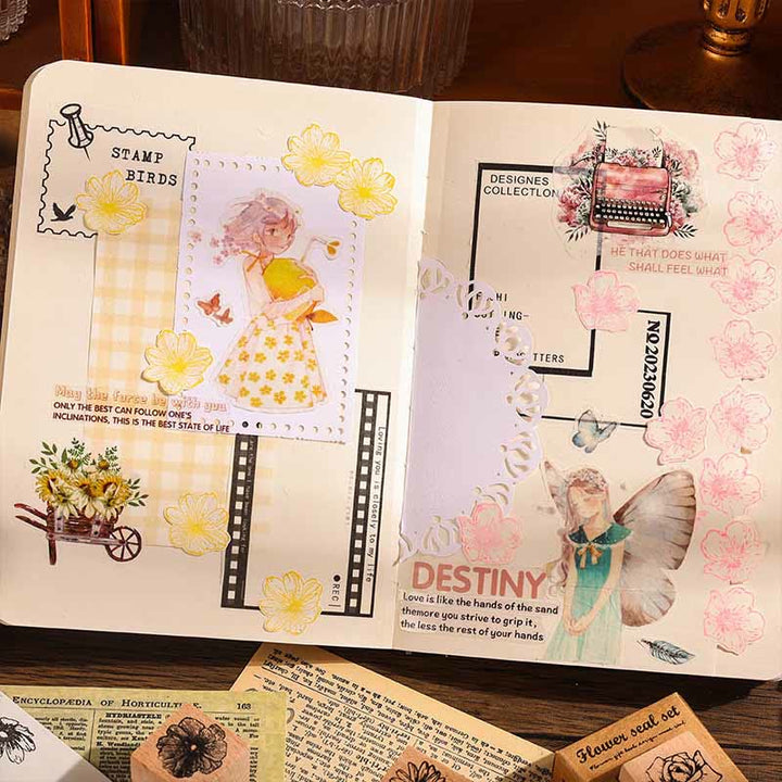 8Pcs Set Floral Rubber Stamps for Crafting Flower Decorative Wooden Stamp