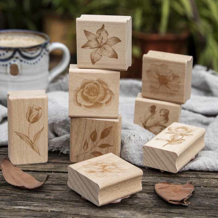 Ink Blossom Wooden Rubber Stamps 8 Styles Flower Seal