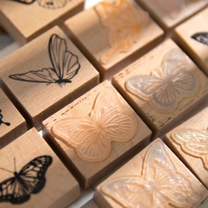 9 Styles Butterfly Theme Wood Rubber Stamps Journal Diary Decoration