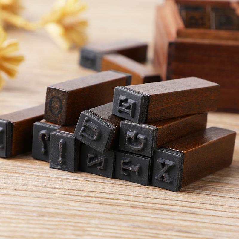 28Pcs Handwriting Schoolbook Alphabet Rubber Stamps Set Retro Wooden Stamps