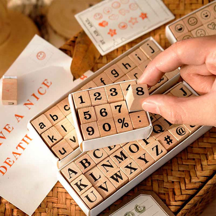 Typewriter Emoji Numbers Series Wooden Rubber Stamps Sets