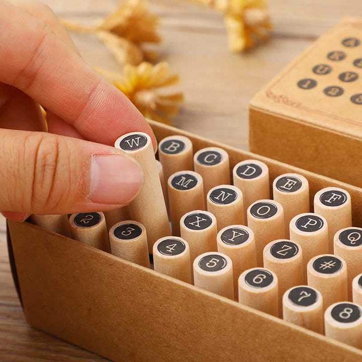 40Pcs Number Round Stamps Wood Rubber Stamps 26 Letters Symbol Seal