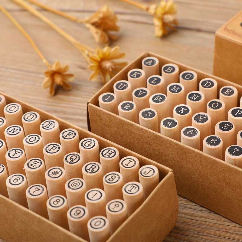 40Pcs Number Round Stamps Wood Rubber Stamps 26 Letters Symbol Seal