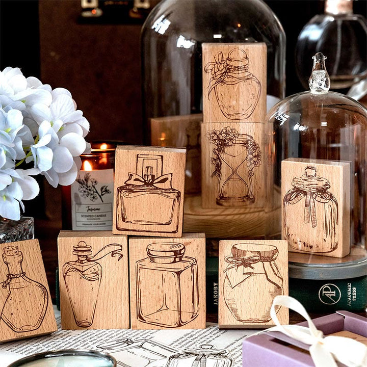 8 Styles Bottles Wooden Rubber Stamps For Card Making