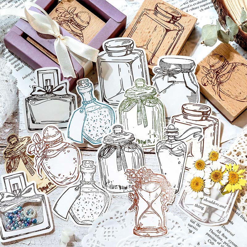 8 Styles Bottles Wooden Rubber Stamps For Card Making