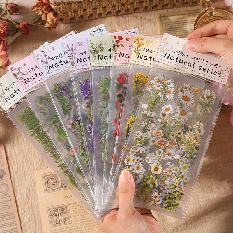 Natural Plants Floral Stickers Daisy Rose Lavender Eucalyptus