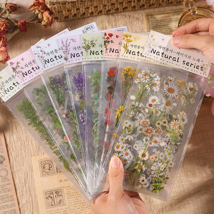 Natural Plants Floral Stickers Daisy Rose Lavender Eucalyptus