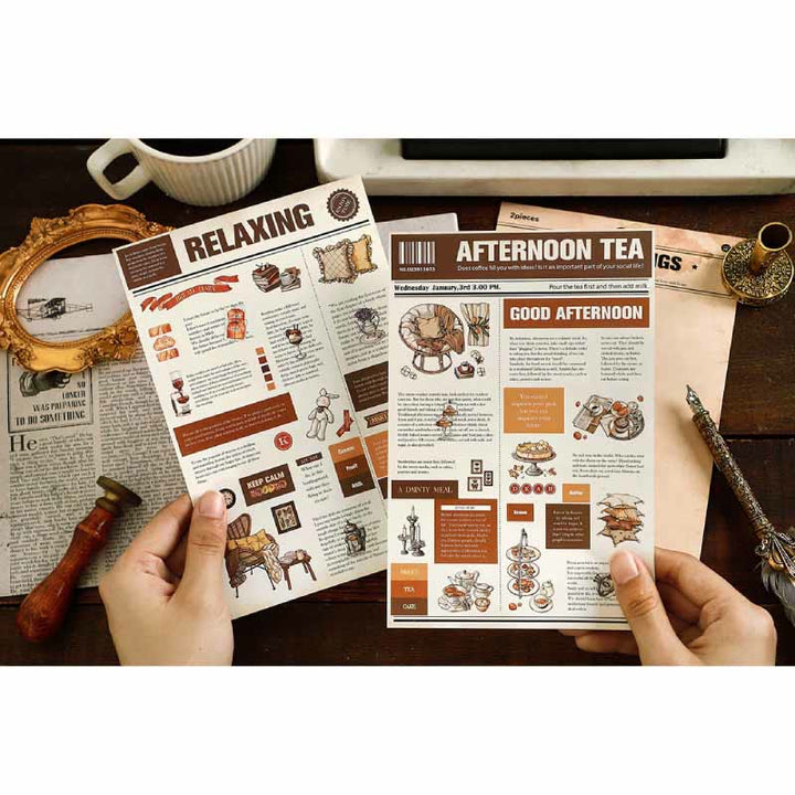 Retro Stickers Life Newspaper Scrapbook DIY Decorative Decals Adhesive Craft