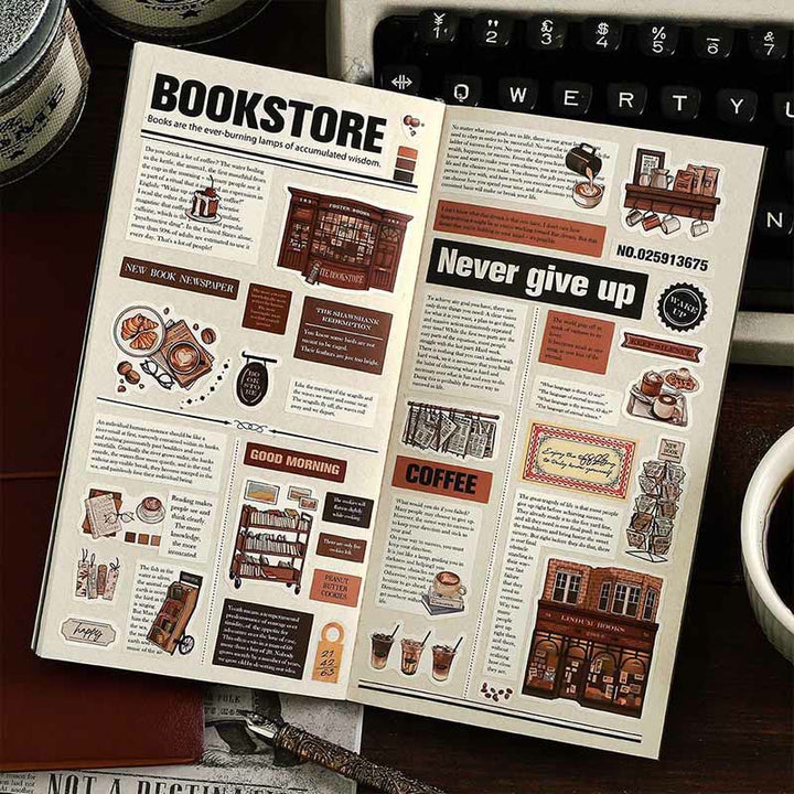 Retro Stickers Life Newspaper Scrapbook DIY Decorative Decals Adhesive Craft