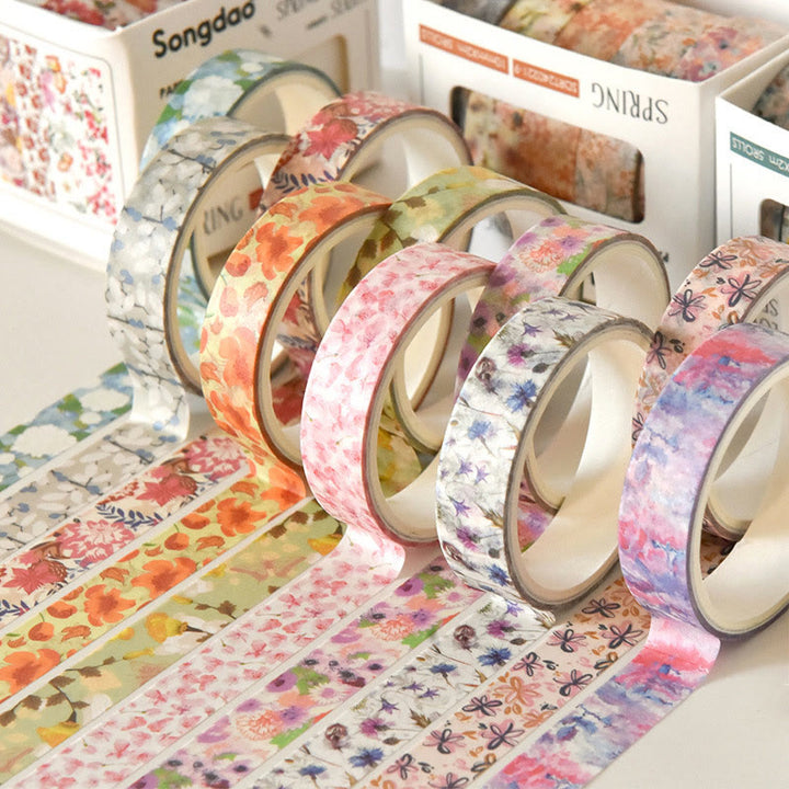 5pcs Set Spring Romance Decorative Paper Tape DIY Scrapbook Decor