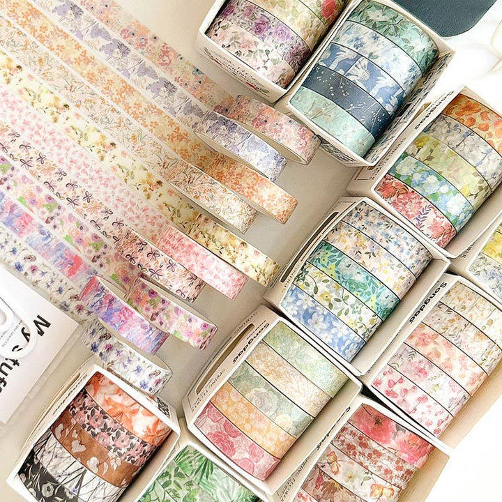 5pcs Set Spring Romance Decorative Paper Tape DIY Scrapbook Decor