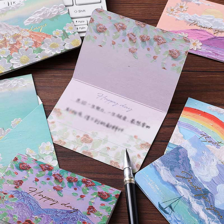 6pcs Rainbow Series Postcard Oil Painting Style For Greeting