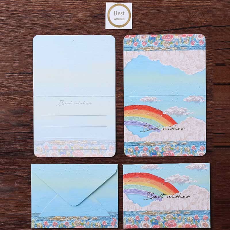 6pcs Rainbow Series Postcard Oil Painting Style For Greeting