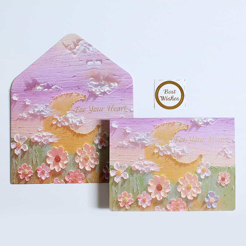 6pcs Oil Painting Series Postcard Envelope Set For Holiday Greeting